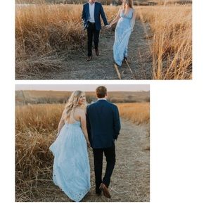 Blue maxi lace/floral dress with slits